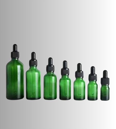 Round Green Glass Bottle with Black Dropper